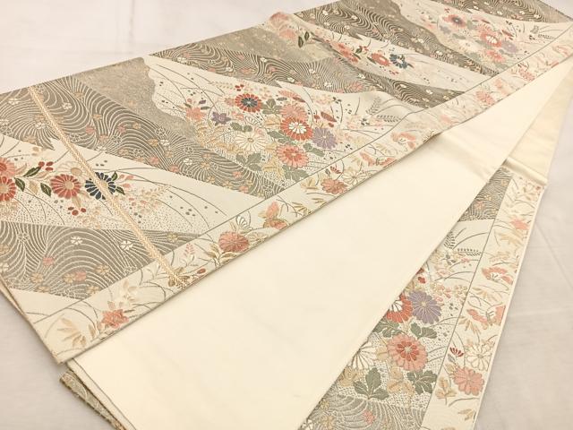 平和屋着物◎六通柄袋帯 唐織 純プラチナ箔 秋草花蝶文 正絹 逸品 BAAV4719yc