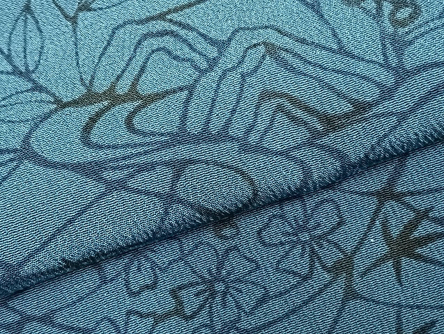 平和屋着物▽上質な小紋 単衣 型染め 藍 風景草花文 正絹 逸品 AABC0382fy