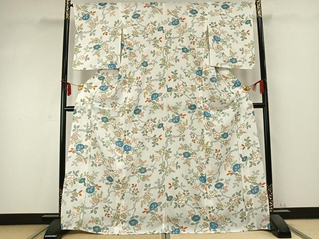 平和屋着物▽小紋 単衣 枝花文 金彩 洗える着物 AABC0398fy