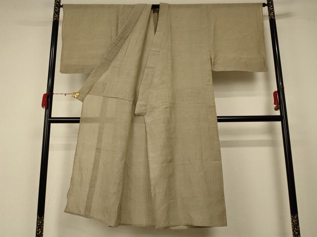 平和屋着物*夏物 男性 小千谷ちぢみ 色無地 枯色 麻 逸品 AABC1802jd