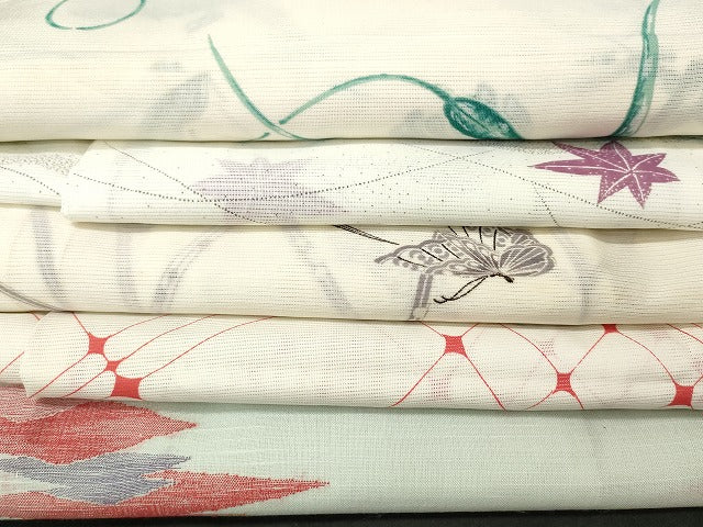 平和屋本店■夏物 小紋 絽 紗 洗える着物 まとめて20点 鳥 人物 花柄 手描き 着用可能多数 se3736
