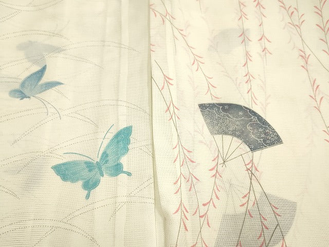 平和屋本店■夏物 小紋 絽 紗 洗える着物 まとめて20点 蝶 花柄 暈し染め 手描き 着用可能多数 se3734