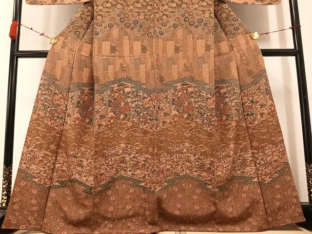 平和屋着物●訪問着 型染め 花宝尽くし 正絹 逸品 AABC2547ph