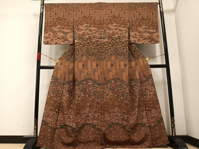 平和屋着物●訪問着 型染め 花宝尽くし 正絹 逸品 AABC2547ph