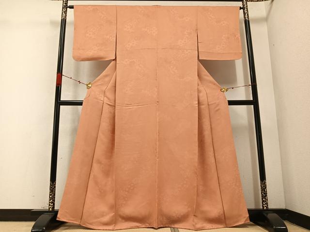 平和屋着物●上質な色無地 更紗地紋 洒落柿色 正絹 逸品 AABC2543ph