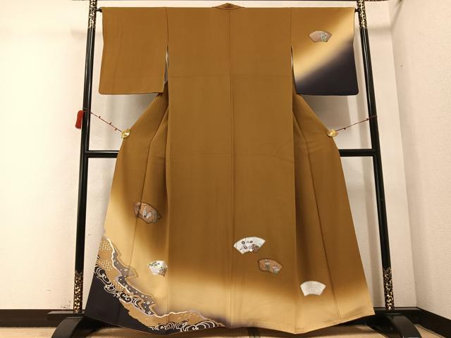 平和屋着物●訪問着 手描き 地紙花鳥文 暈し染め 金銀彩 正絹 逸品 AABC2569ph