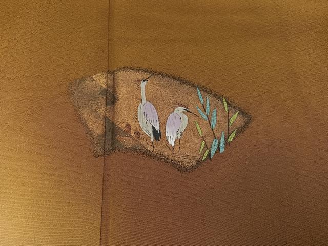 平和屋着物●訪問着 手描き 地紙花鳥文 暈し染め 金銀彩 正絹 逸品 AABC2569ph