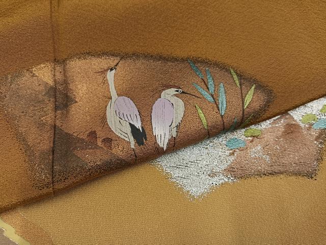 平和屋着物●訪問着 手描き 地紙花鳥文 暈し染め 金銀彩 正絹 逸品 AABC2569ph