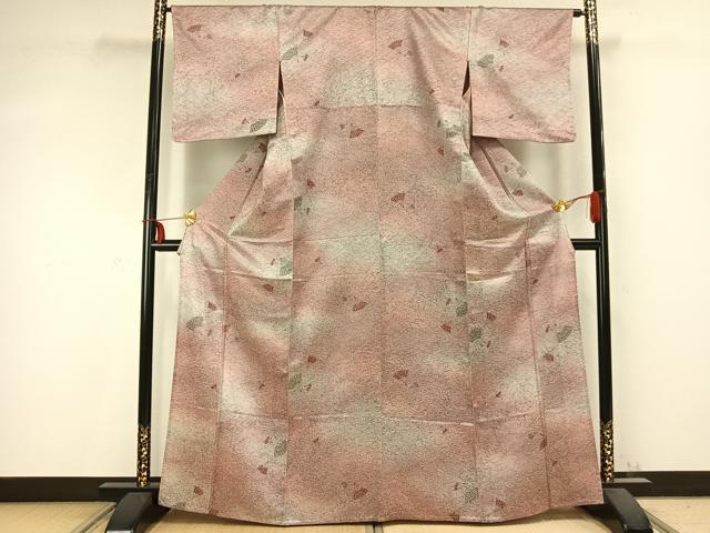 平和屋着物▽上質な小紋 単衣 扇面文 正絹 逸品 AABC0454fy
