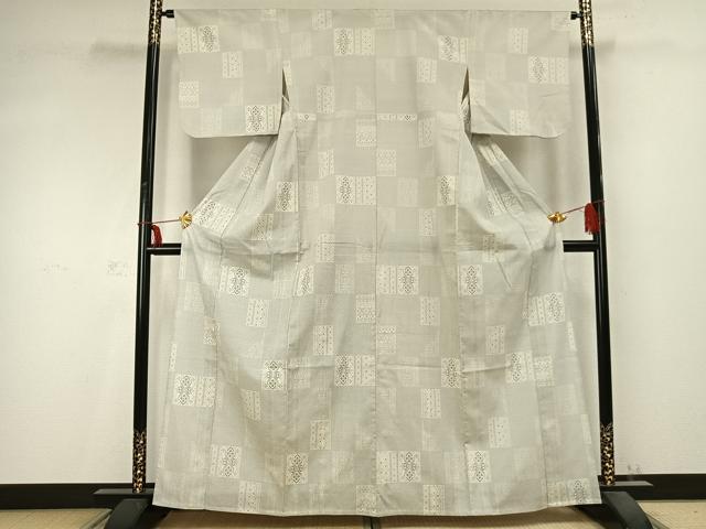 平和屋着物▽本塩沢 単衣 150亀甲 色紙花文 正絹 逸品 AABC0449fy