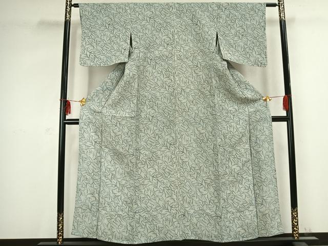 平和屋着物▽上質な小紋 単衣 舞蝶草葉文 正絹 逸品 AABC0470fy