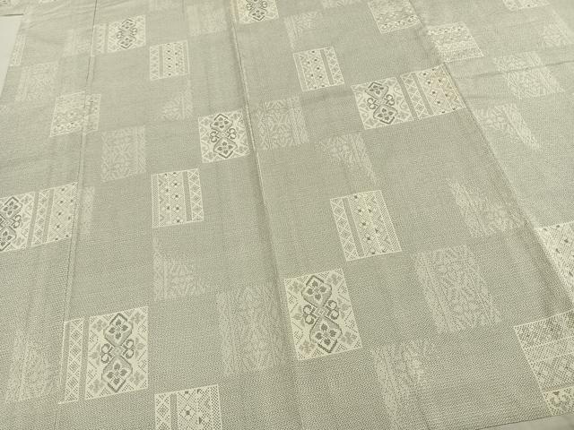 平和屋着物▽本塩沢 単衣 150亀甲 色紙花文 正絹 逸品 AABC0449fy