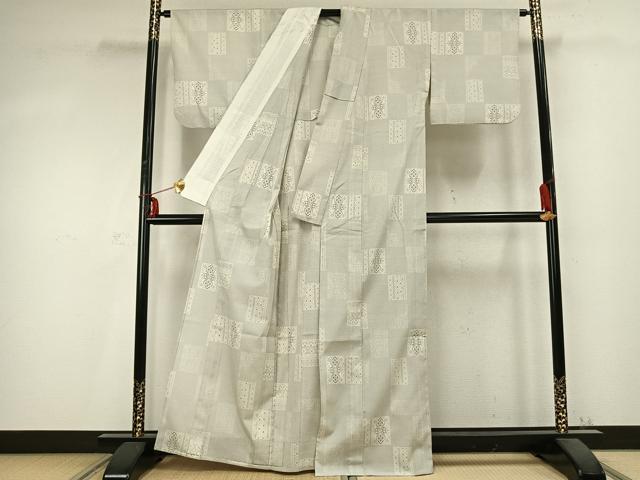 平和屋着物▽本塩沢 単衣 150亀甲 色紙花文 正絹 逸品 AABC0449fy