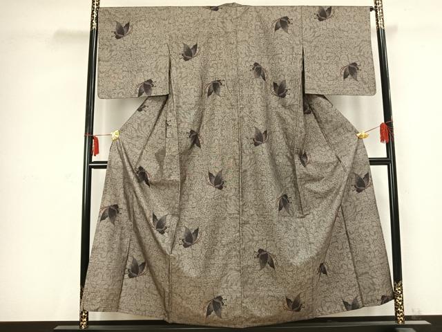 平和屋着物▽本場大島紬 単衣 舞蝶文 正絹 逸品 AABC0480fy