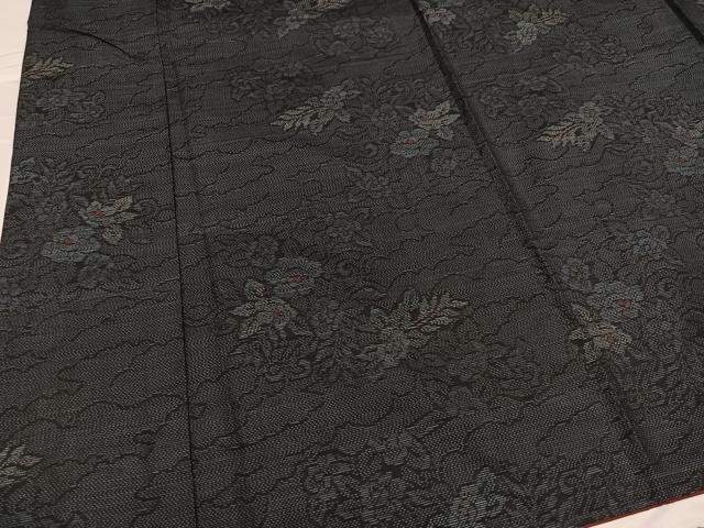 平和屋着物●本場大島紬 草花文 正絹 逸品 AABC3363ph