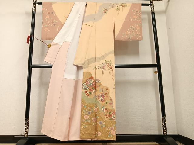 平和屋着物●訪問着 駒刺繍 慶彩小袖 枝花文 金彩 正絹 逸品 AABC3379ph