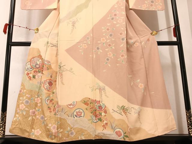 平和屋着物●訪問着 駒刺繍 慶彩小袖 枝花文 金彩 正絹 逸品 AABC3379ph