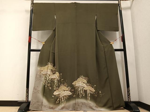 平和屋着物●豪華色留袖 駒刺繍 松 藤花房 暈し染め 金彩 正絹 逸品 AABC3393ph
