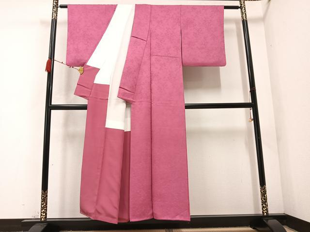 平和屋着物●上質な色無地 枝花地紋 長春色 正絹 逸品 AABC3662ph