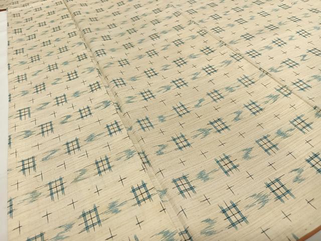 平和屋着物●上質な紬 井桁絣 正絹 逸品 AABC0049zg