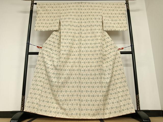 平和屋着物●上質な紬 井桁絣 正絹 逸品 AABC0049zg
