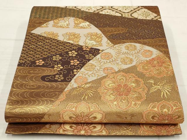 平和屋着物▼六通柄袋帯 遠山蜀江文 金糸 正絹 逸品 AABB9891wj