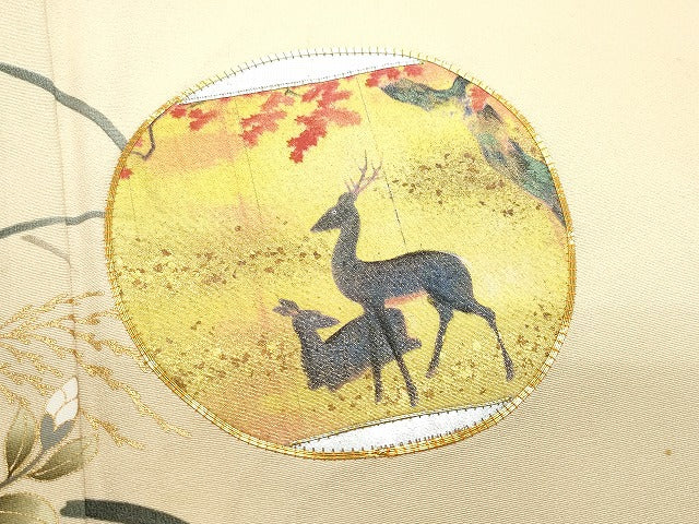 平和屋着物●豪華色留袖 作家物 駒刺繍 屏風鹿草花文 金彩 正絹 逸品 CAAZ1022vf