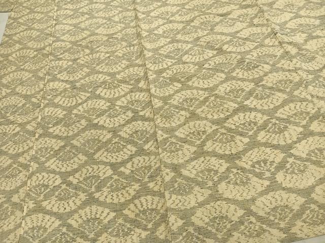 平和屋着物▽上質な紬 単衣 扇面文 正絹 逸品 AABC0548fy