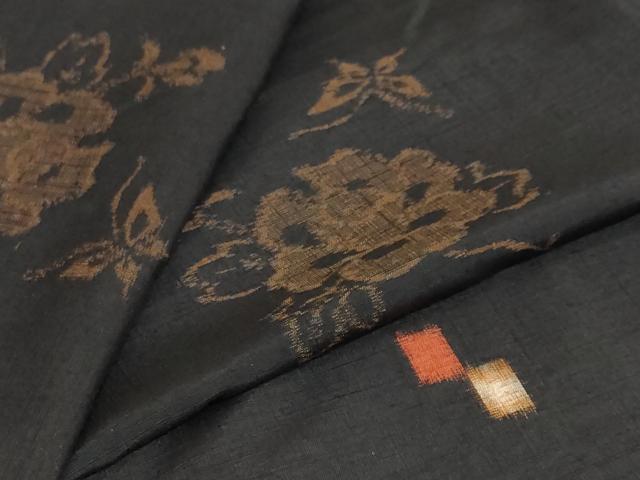 平和屋着物●上質な紬 花蝶文 黒地 正絹 逸品 DAAY5280ud