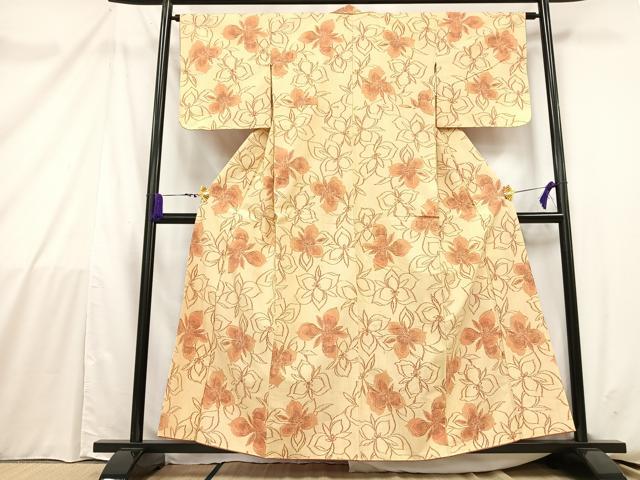 平和屋着物■上質な紬 型染め 舞花文 正絹 逸品 AABB9509mf
