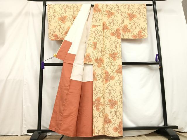 平和屋着物■上質な紬 型染め 舞花文 正絹 逸品 AABB9509mf