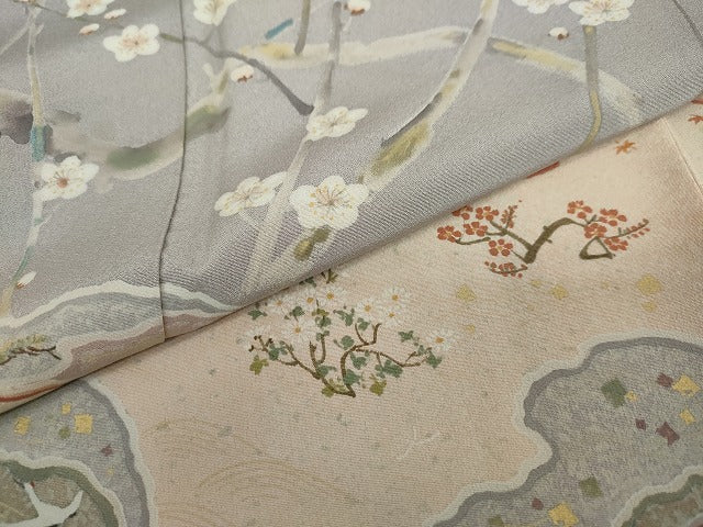 平和屋着物●訪問着 作家物 道長飛鶴草花文 金彩 正絹 逸品 DAAY5315ud