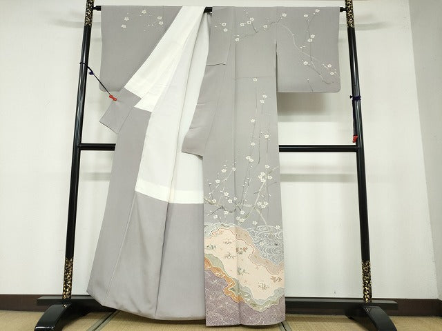 平和屋着物●訪問着 作家物 道長飛鶴草花文 金彩 正絹 逸品 DAAY5315ud