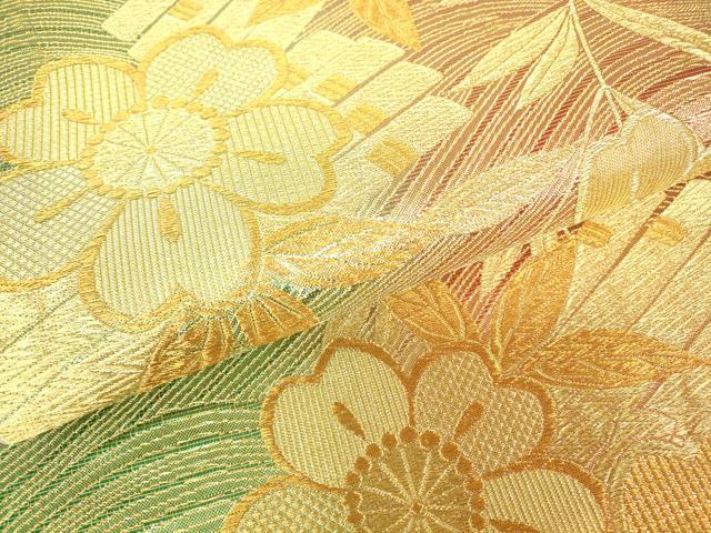 平和屋着物▼佐賀錦 六通柄袋帯 花筏文 金糸 正絹 逸品 DAAX3704az