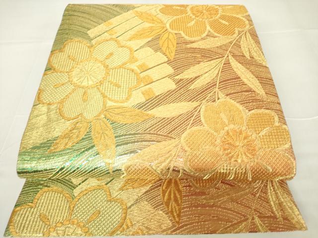 平和屋着物▼佐賀錦 六通柄袋帯 花筏文 金糸 正絹 逸品 DAAX3704az