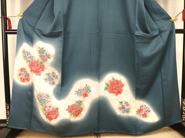 平和屋着物▽訪問着 単衣 草花文 暈し染め 正絹 逸品 AABC0566fy