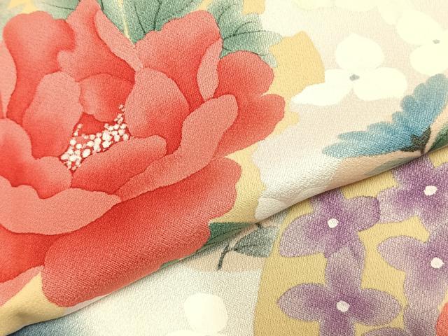 平和屋着物▽訪問着 単衣 草花文 暈し染め 正絹 逸品 AABC0566fy