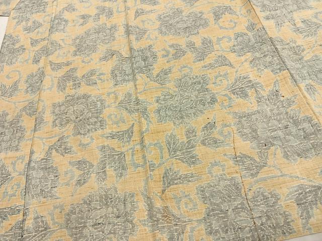 平和屋着物▽上質な紬 単衣 花唐草文 正絹 逸品 AABC0587fy