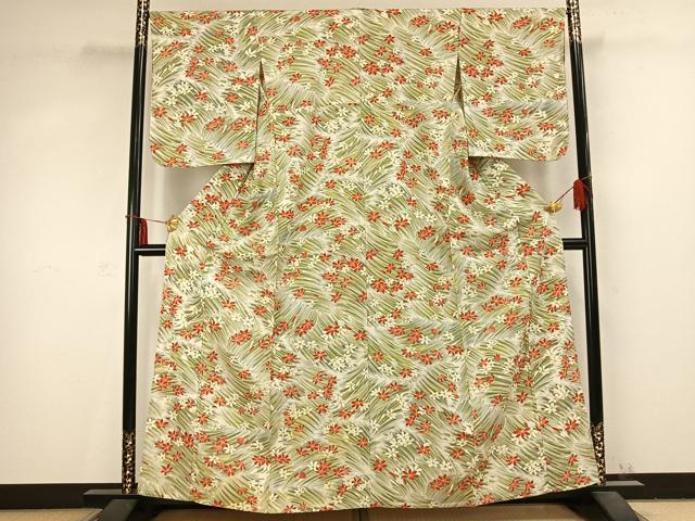 平和屋着物▽上質な小紋 単衣 草花文 正絹 逸品 AABC0595fy