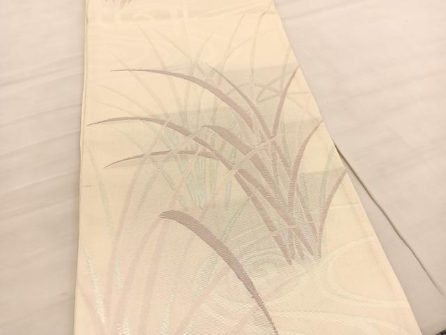 平和屋着物*夏物 六通柄袋帯 流水草葉文 銀糸 正絹 逸品 BAAV5381hv