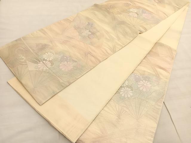 平和屋着物*夏物 六通柄袋帯 扇面花文 銀糸 正絹 逸品 未使用 BAAV5384hv
