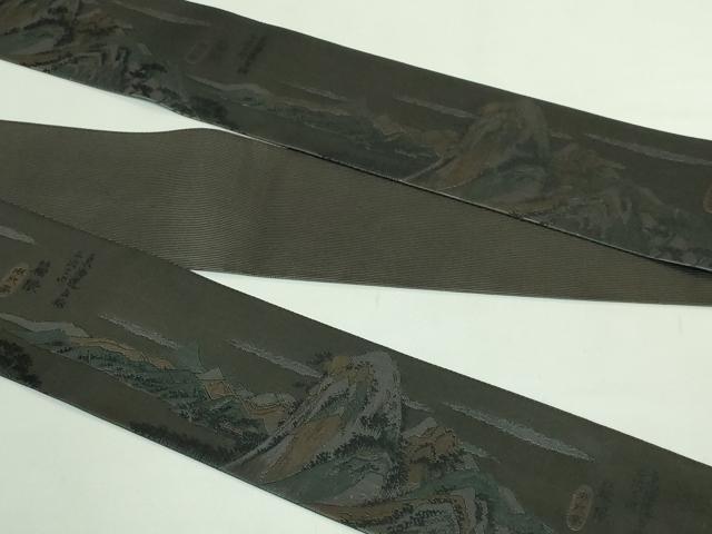 平和屋本店●極上 男性 本場筑前博多織 角帯 東海道五十三次 黒地 共箱付き 逸品 未使用 DZAB1300kh5