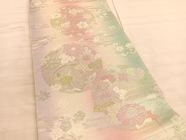 平和屋着物◎六通柄袋帯 花丸文 銀糸 正絹 逸品 BAAV5419hv