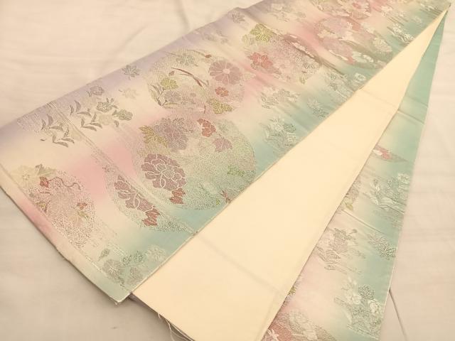平和屋着物◎六通柄袋帯 花丸文 銀糸 正絹 逸品 BAAV5419hv