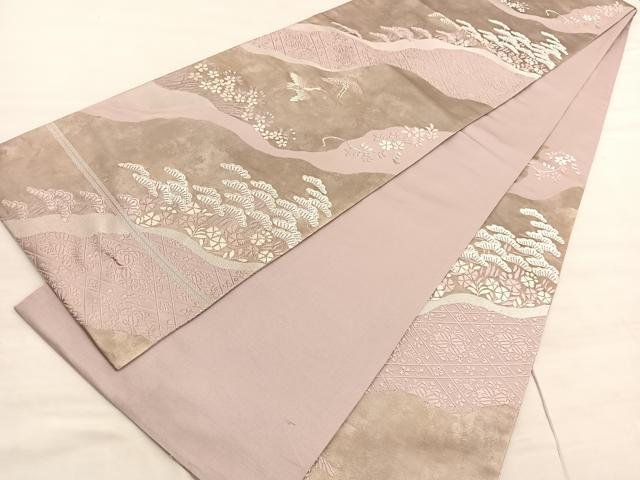 平和屋着物◎六通柄袋帯 唐織 飛鶴松花文 銀糸 引箔 正絹 逸品 BAAV5509hv