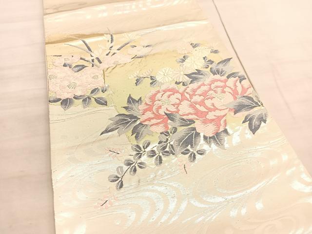 平和屋着物◎六通柄袋帯 唐織 牡丹花文 金銀糸 引箔 正絹 逸品 BAAV5564hv