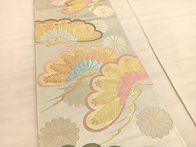 平和屋着物◎六通柄袋帯 唐織 松菊文 金糸 正絹 逸品 BAAV5788hv