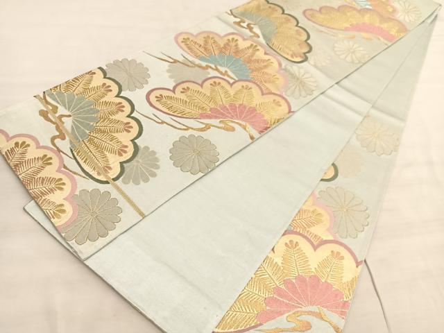 平和屋着物◎六通柄袋帯 唐織 松菊文 金糸 正絹 逸品 BAAV5788hv