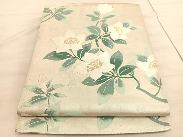 平和屋着物◎六通柄袋帯 唐織 枝花文 金糸 正絹 逸品 BAAV5798hv