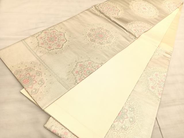 平和屋着物◎六通柄袋帯 唐織 宝相華 銀糸 正絹 逸品 BAAV5797hv